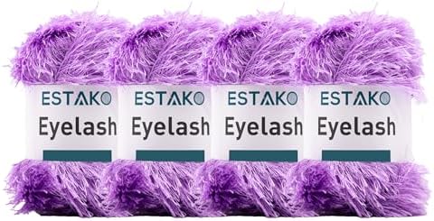 Estako Eyelash Yarn, Soft Fuzzy Faux Fur for Crochet, Lilac, 4-Pack