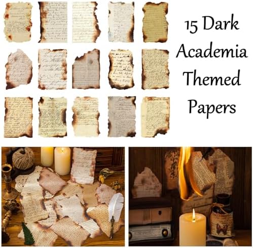 Vintage Aesthetic Scrapbook Supplies Kit with Scrapbook Paper, Stickers, Bookmarks for Scrapbooking, DIY Albums, Junk Journals, Bullet Journals, Dark Academia Aesthetic Decor (Dark2 129 Pcs)