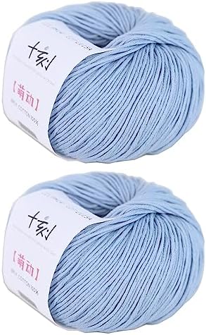 Fine Weight Knitted and Crocheted Cotton Yarn, 100% Long Staple Cotton Yarn, Baby Sports, 2 Packages of 100g/3.52oz (Per Skein 50g/162yards)-Funny Blue