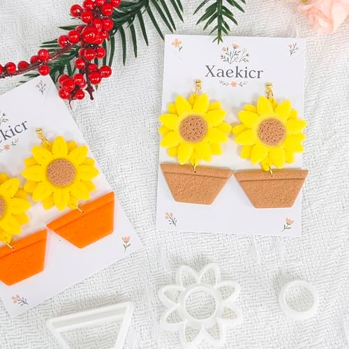 Xaekicr Sunflower Clay Cutters Set – 3PCS Polymer Clay Molds for Earrings, Flower Pot Clay Earring Cutters, DIY Tools for Jewelry Making