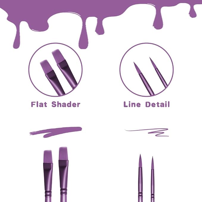 Acrylic Paint Brush Set, 6 pcs Watercolor Brushes, Painting Brush Nylon Hair Brushes for All Purpose Oil Watercolor Painting Beginner Kits (6, Purple)