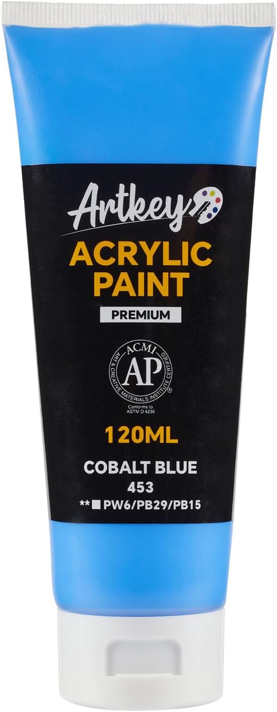 Artkey Acrylic Paint - Cobalt Blue (120 ml/4.06 oz) Tubes, Rich & Vibrant Pigments, Professional Artists Acrylic Paints - Art Supplies for Canvas Wood Rock Clay Fabric Ceramics Art Crafts Painting