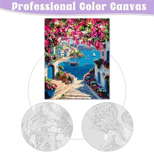 MIRCVSH Scenery Paint by Numbers Kit for Adults,Framed Landscape Paint by Number Kits on Canvas with Brushes,Flowers and Sea Oil Painting Kits with Wooden Easel for Home Wall Decor 12X16 Inch.