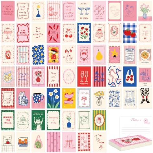 64Pcs Pink Coquette Room Decor Postcards, 4x6 Post Cards for Mailing, Coquette Posters Wall Collage Kit for Teen Girls Room Decor, Trendy Pink Wall Decor Aesthetic