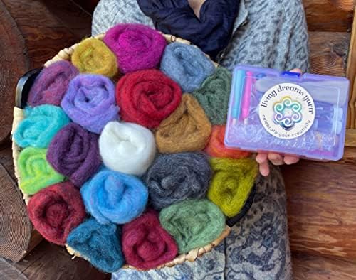 Living Dreams Yarn Needle Felting Premium Starter Kit, Colorful Corriedale