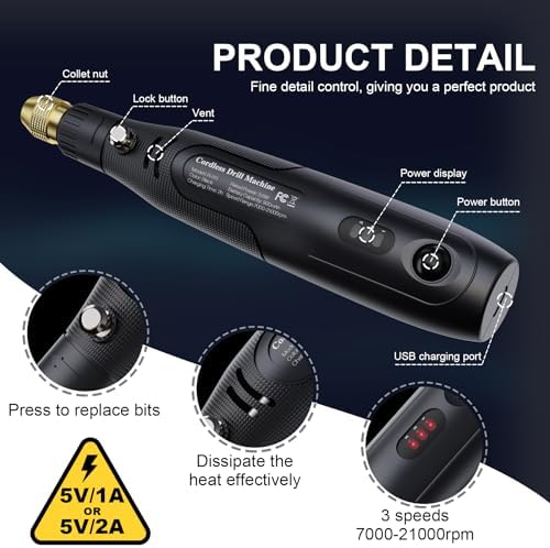 LET'S RESIN 3-Speed Cordless Drill, 10Pcs Electric Resin Jewelry Drill | Rechargeable Small Drill with Deburring Tool, Hand Drill for Resin Jewelry Making, Keychain Making, Multi-Purpose Resin Tools