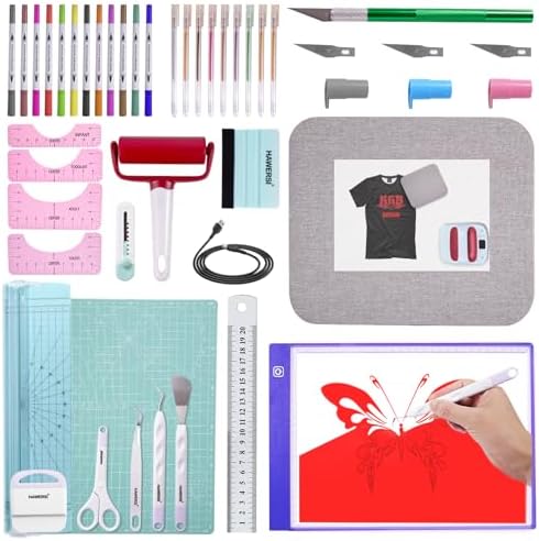 41Pcs Ultimate Tool Set for Cutting Machine,Accessories Bundle with Weeding Tool for Vinyl, LED Light Pad,T-Shirt Ruler,12'' Paper Cutter,Heat Press Mat,Cutting Mat,Starter Kit for Craft Projects