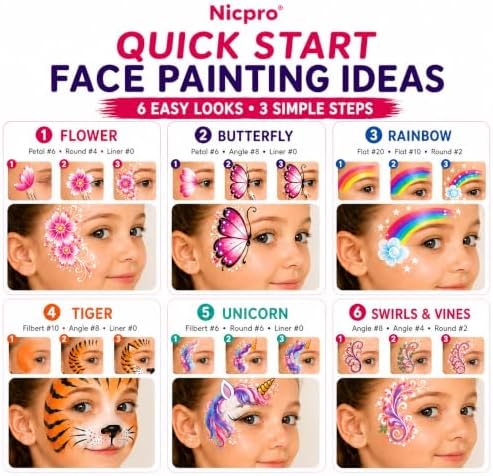 Nicpro 12pcs Face Paint Brushes Set, Soft Face Painting Brushes Pink
