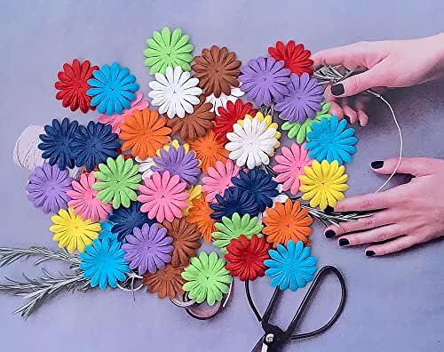 100PCS Handmade Mulberry Paper Daisy Petals, Artificial Paper Flowers for DIY Crafts, Scrapbooking, Card Making, Wedding Decorations, Floral Embellishments, Pastel Colors, 40 x 40mm (10 Colors)