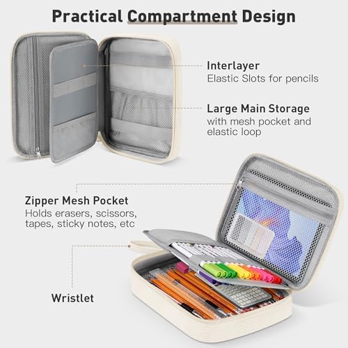 Zannaki Large Capacity Pencil Pouch Organizer | Soft Corduroy Pencil Box for Girls Boys Teens | Cute Big Pen Bag with Multiple Zipper Pockets - Pencil Case Storage for Art Supplies & Stationery-Beige