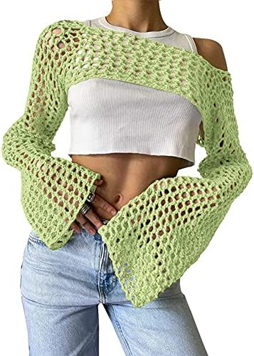 KEOMUD Women Crochet Tops Y2K Hollow Knit Bolero Shrug
