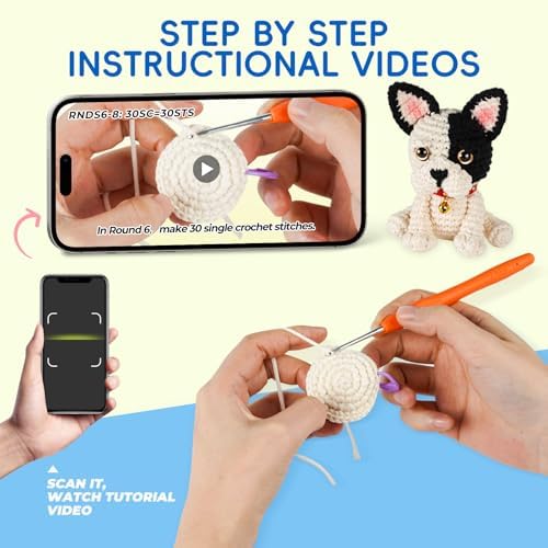 Gipony Crochet Kit for Beginners Animal,Crochet Animal Kits,Crochet Pet Toys Kits,Learn to Crochet with Step-by-Step Video Tutorials,Beginners Crochet Kits for Adults(2 Pack French Bulldog)