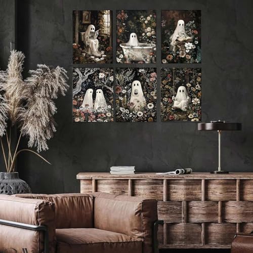 GOUOYANA 6P Halloween Paint By Numbers Kit for Adults Ghost Acrylic Canvas | Halloween Adult Paint by Number Kits Acrylict Canvas for Painting DIY Ghost Paint by Numbers for Home Wall Art Gift 12X16in