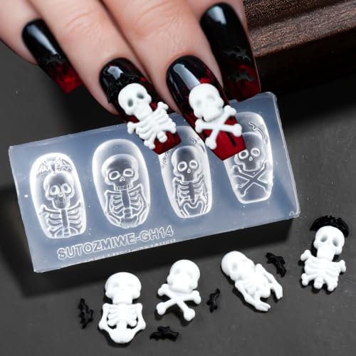2PCS Silicone Nail Art Molds, 3D Skull, Ghost, Pumpkin Nail Charms Molds