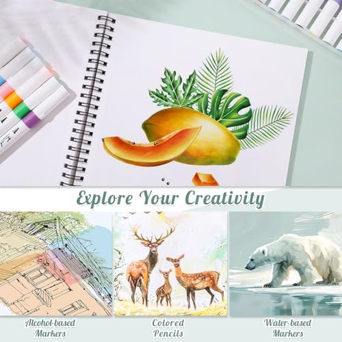 50 Sheets Marker Paper Pad, 7.6×7.6 Inch Bleedproof Art Sketch Pad, 73lb/120gsm Drawing Paper Spiral Sketch Book, Alcohol Marker Paper Painting Coloring Paper for Beginners, Artists, Ideal Gift | Acid-Free Bleed-Resistant Paper, 73lb Marker Sketchbook,...