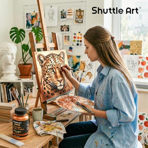 Shuttle Art Metallic Copper Acrylic Paint, 8.45 oz (250 ml) Copper Leaf Paint With Brush, Non Toxic, Non Fading Copper Paint for Crafts, Metal, Wood, Clay, Ceramic, Canvas, Furniture