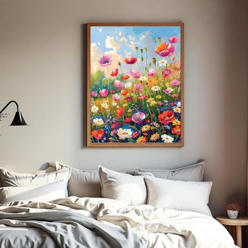 ckdiluy Flower Diamond Art Kits for Adults, 5D Colorful Wildflowers Diamond Painting Kit for Beginners, Flowers DIY Round Full Drill Painting with Gem Art Craft Kits for Home Wall Decor 12x 16 Inch