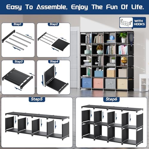 Mavivegue 20 Cube Book Shelf, Storage Organizer, Large DIY Bookcase, Metal Cube Bookshelf, Cubbies Closet Storage Organizer Shelves for Bedroom,Living Room,Home,Office
