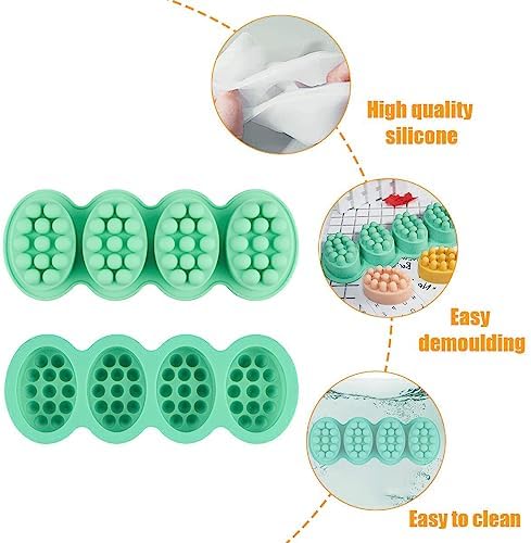 Silicone Soap Mold, 4 Cavity Oval Massage Soap Mould Cookie Chocolate Cake Mold Tray for DIY Homemade Craft (Green)