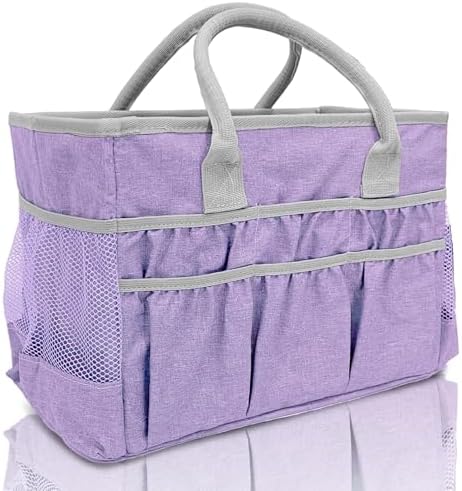 Cupohus Water-Resistant Art Organizer Tote Bag - Craft Storage Bag with Multiple Pockets and Handles for Artists, Kids, Students, and More – Lilac