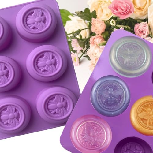 2Pcs Bee Silicone Molds Bee Soap Molds for Soap Making Lotion Bar Molds | Round Honeybee Silicone Mold for Making Homemade Soap, Lotion Bar, Jello, Bath Bomb, Beeswax, Candle