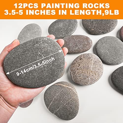 River Rocks for Painting 12 Pcs Large 3.5-5 Inch Flat Smooth Painting Stones Craft Rock to Paint for Kids Crafts Painting Bulk