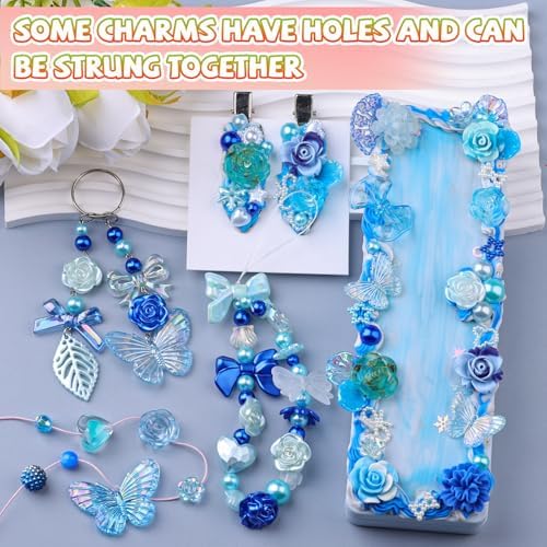 350 Pieces 3D Resin ABS Colorful Rose Flower Bows Butterfly Charms with Flatback Half Round Pearl Beads for Bracelet Earring Necklace Craft DIY Making Supplies