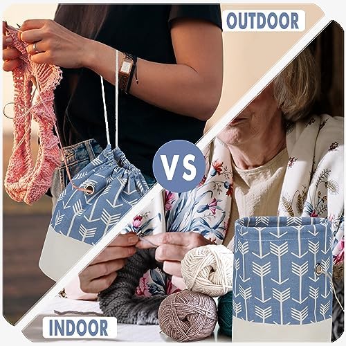 Yarn Bag, Small Knitting Crochet Bag, Portable Yarn Storage Bags Organizer for Crocheting Project,Store Skein Ball, Short Knitting Needle (Blue)
