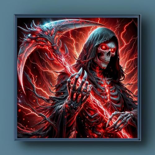 KYOQFVN Hallowen Skull Diamond Painting Kit, 5D Horror Diamond Art Kits for Adults, DIY Skull Full Drill Round Gem Art and Crafts for Home Wall Decor 13.78x13.78inch
