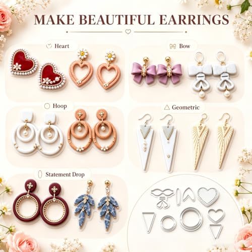 12Pcs Polymer Clay Earring Cutters, Bow Heart Circle Triangle Shapes
