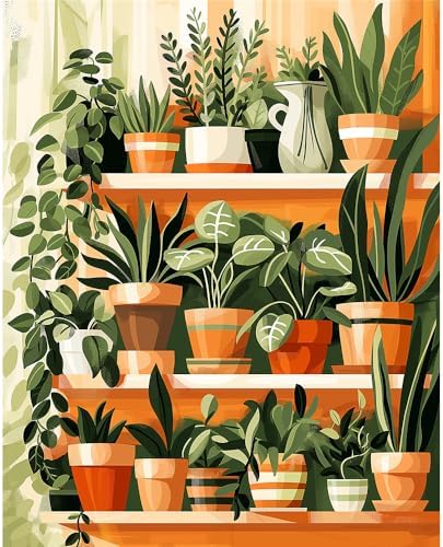 Natuyalo Paint by Numbers for Adults - DIY Adult Paint by Number Kits Painting on Canvas Green Plant Painting by Numbers for Beginners, Potted Art Craft Kits for Adults (16x20 Inch)