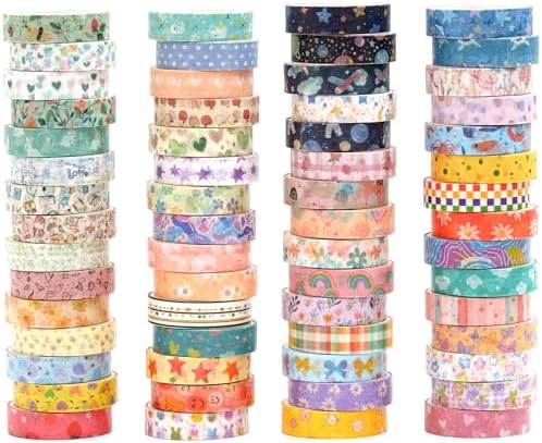 YUBBAEX 60 Rolls Value Washi Tape Pack Retro Arts Masking Tape Basic Patterns Decorative for DIY Crafts, Bullet Journal Supplies, Planners, Scrapbook, Card/Gift Wrapping (Cotton Candy)