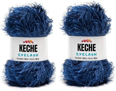 Eyelash Fun Fur Yarn - Premium Soft Crochet Yarn DIY Hand Knitting 100% Polyester 175 Yds 3.53 Oz (Pack of 2) - Navy Blue