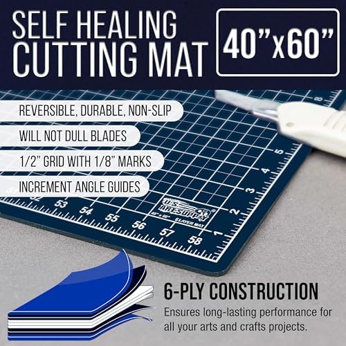 U.S. Art Supply 40"x60" Self-Healing Cutting Mat 5-Ply White/Blue