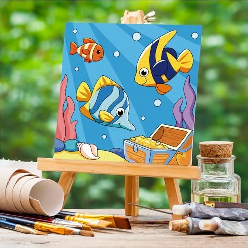 Anseal 12 Packs Pre Drawn Canvas to Paint, 4" X 4" Ocean Pre-Printed Paint Party, Pre Stretched Canvas Outline Painting Boards for Beginners, Party Favor