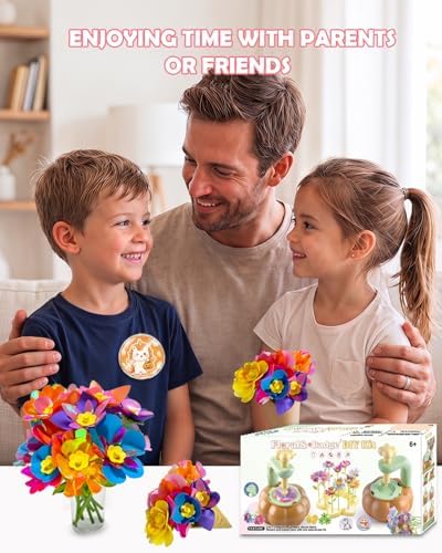 Rainbow World 2 in 1 Fabric Flower Press for Kids, DIY Flower Bouquet Kit with Button Maker, Embossing Tool STEM Toy, Screen-Free Activity for 4-8 Girls Boys