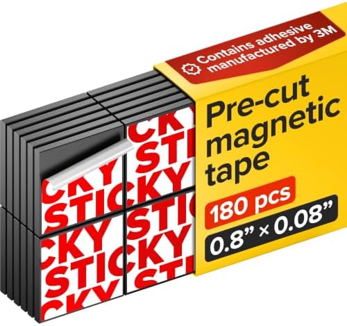 Pre-Cut Adhesive Magnetic Tape Squares, 0.8"x0.08" (20x2mm), 180 pcs