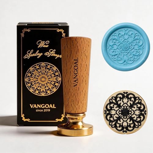 VANGOAL Wax Seal Stamp, Floral Series, 3D Embossed Brass Stamp Head with Wooden Handle, Vintage Sealing Kit for Wedding Invitations, Envelopes, Gift Wrapping, Letters and Crafts (Floral-C)