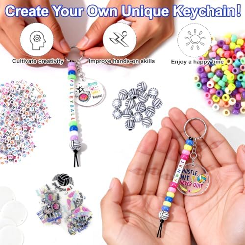900Pcs 24 Sets Volleyball Keychain Making Kit, DIY Volleyball Crafts Gifts
