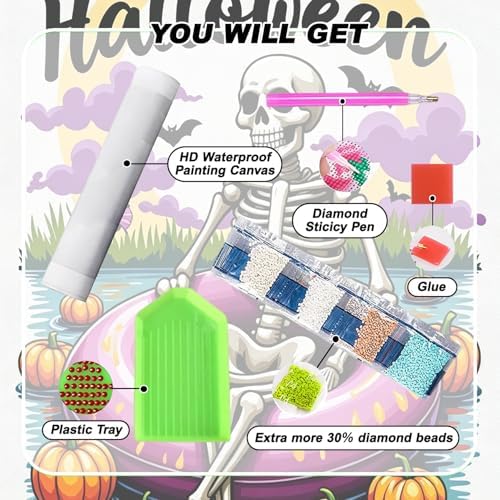 VeGuude Skull Diamond Painting Kits for Adults, Halloween Diamond Painting Kits for Beginner Skull Round 5D Full Drill Diamond Dots Crafts for Home Wall Decor Gifts 12x16 Inch
