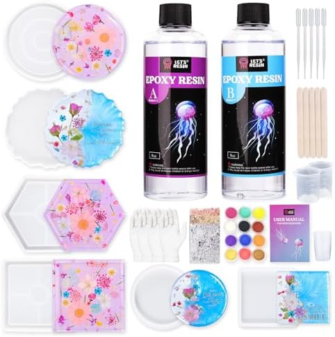 LET'S RESIN 16oz Epoxy Resin Kit with Coaster Molds Complete Set, Beginners