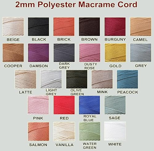 Polyester Macrame Cord 2mm x 251 Yards, 100% Polypropylene Premium Macrame Rope, Colorful Yarn Crochet Macrame Bag Craft for Wall Hangers, Bags, Bottom Plates, Carpets (Camel, 3 Skein)