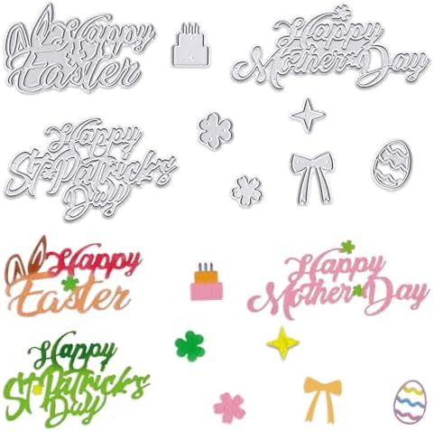 Hying Happy Easter Words Cutting Dies for Card Making, Happy Saint Patrick Day Letters Die Cuts Mother's Day Flowers Dies Stencils Embossing Template for Craft Scrapbooking DIY Photo Album Decorations