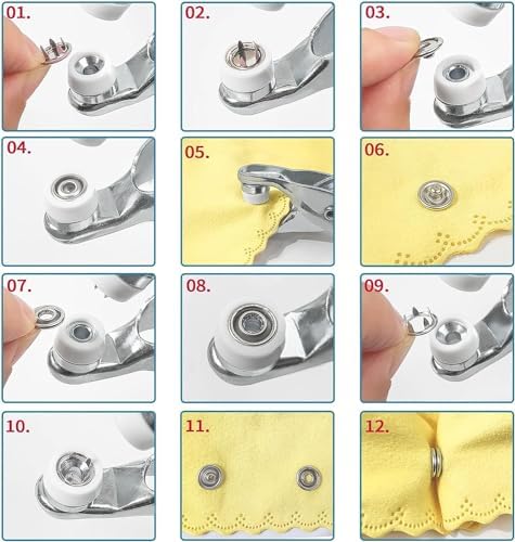 Minestylish 100 Sets Metal Snaps Buttons with Fastener Pliers Press Tool Kit Snaps for Sewing Perfect for DIY Crafts Clothes Sewing, Snap Button Fasteners Kit for Clothing(9.5mm / 400 PCS/Sliver)
