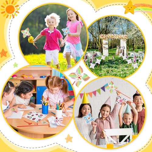 Simgoing 800 Pcs DIY Pinwheels for Kids Party Favor Paper Summer Craft Kits Bulk White Pinwheels for School Art Group Activities Scare Birds Garden Party Supplies 250th Anniversary July 4 (5.12 Inch)