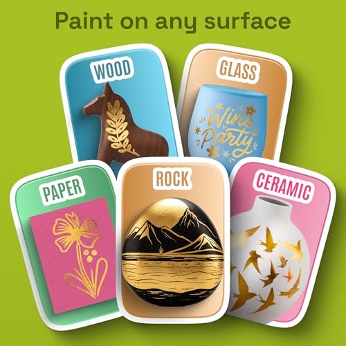 ARTISTRO 5 Gold Paint Pen for Rock, Glass, Ceramic, Wood, Tire, Fabric, Metal, Canvas, Marking, Painting - Set of 5 Acrylic Paint Markers Water-based - Brush Tip with Automatic Ink Control System