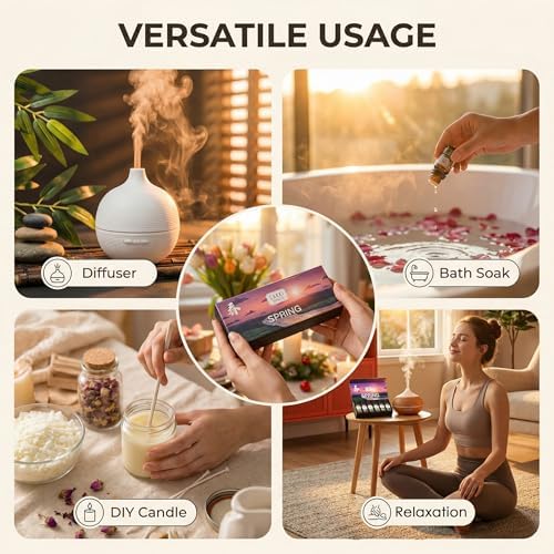 CAKKI Essential Oils for Diffusers for Home,Spring Fragrance Oils Set of 6x10ml, Sweet Pea,Emerald Gardenia,Plum Blossom,Newly Born,Reborn,Velvet Petals,Aromatherapy Oils,for Candles Making
