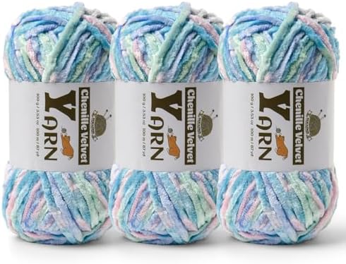 Chenille Crochet Candyfloss Yarn 3 Pack