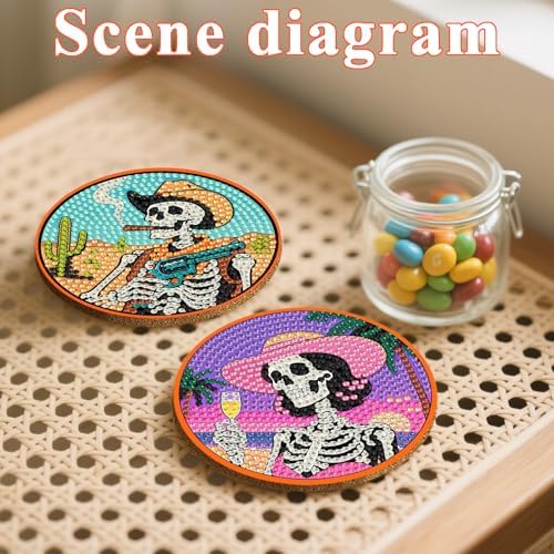 DOTSOPS 8 Pcs Skull Diamond Painting Coasters for Beginners with Holder