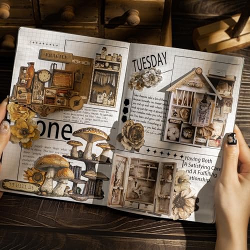 60PCS Retro Cabinet Cardstock Stickers Set, Vintage Drawer and Shelf Scene Designs – Peel and Stick Decorative Cards for Scrapbook Journal Junk Journal Collage Albums and Frames